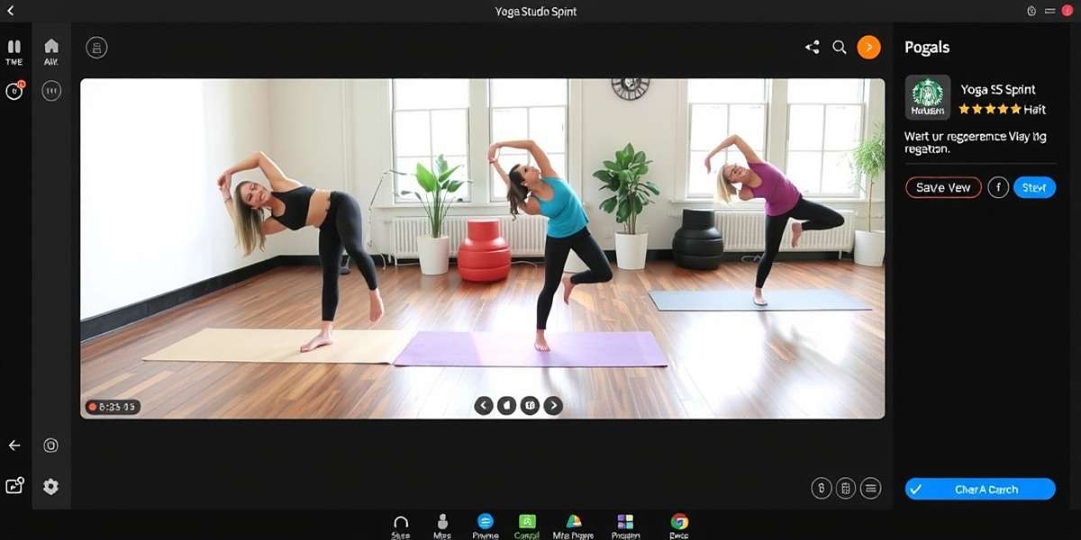 Yoga Studio Sprint Multiplayer Mode Yoga Studio Sprint multiplayer mode showing three players in different locations practicing a synchronized yoga sequence together on screen